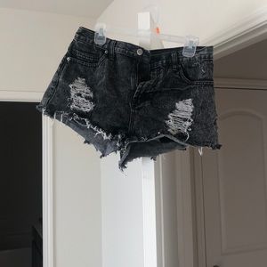 Black Acid distressed Denim Shorts